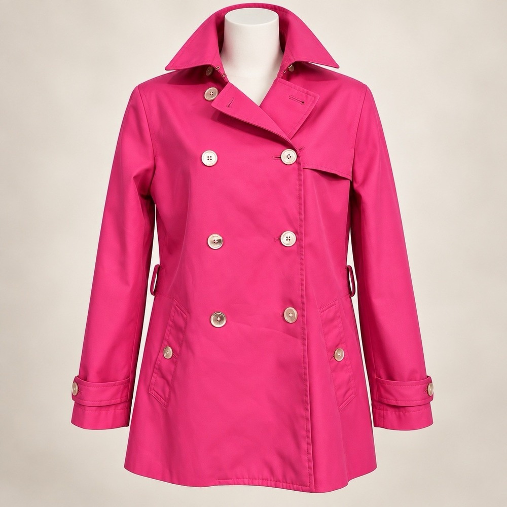 Lauren Ralph Lauren Trench Coat Sz Small Petite Pink Fuschia Double Breasted